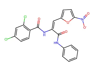 N-[(E)-3-anilino-1-(5-nitrofuran-2-yl)-3-oxoprop-1-en-2-yl]-2,4-dichlorobenzamide structure