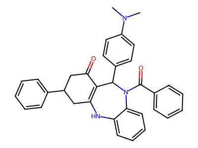{11-[4-(dimethylamino)phenyl]-1-hydroxy-3-phenyl-2,3,4,11-tetrahydro-10H-dibenzo[b,e][1,4]diazepin-10-yl}(phenyl)methanone structure