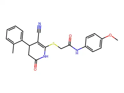 2-[[5-cyano-4-(2-methylphenyl)-2-oxo-3,4-dihydro-1H-pyridin-6-yl]sulfanyl]-N-(4-methoxyphenyl)acetamide structure