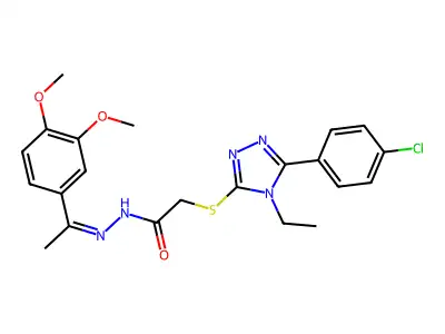 (E)-2-((5-(4-chlorophenyl)-4-ethyl-4H-1,2,4-triazol-3-yl)thio)-N'-(1-(3,4-dimethoxyphenyl)ethylidene)acetohydrazide structure