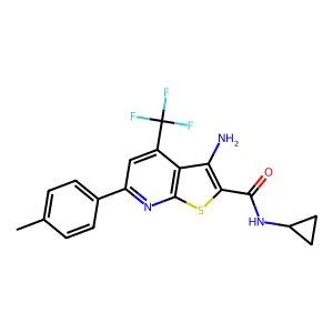 3-amino-N-cyclopropyl-6-(4-methylphenyl)-4-(trifluoromethyl)thieno[2,3-b]pyridine-2-carboxamide structure