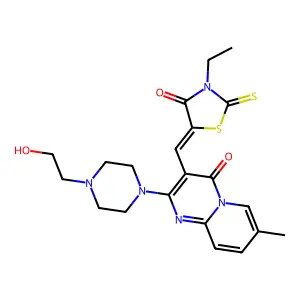 (Z)-3-ethyl-5-((2-(4-(2-hydroxyethyl)piperazin-1-yl)-7-methyl-4-oxo-4H-pyrido[1,2-a]pyrimidin-3-yl)methylene)-2-thioxothiazolidin-4-one structure