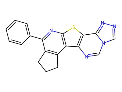 10-phenyl-8,9-dihydro-7H-cyclopenta[4',5']pyrido[3',2':4,5]thieno[2,3-e][1,2,4]triazolo[4,3-c]pyrimidine structure