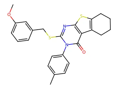 2-[(3-methoxybenzyl)sulfanyl]-3-(4-methylphenyl)-5,6,7,8-tetrahydro[1]benzothieno[2,3-d]pyrimidin-4(3H)-one structure
