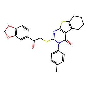 2-{[2-(1,3-benzodioxol-5-yl)-2-oxoethyl]sulfanyl}-3-(4-methylphenyl)-5,6,7,8-tetrahydro[1]benzothieno[2,3-d]pyrimidin-4(3H)-one structure