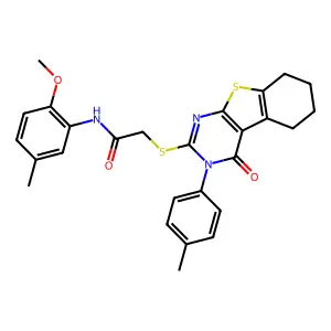 N-(2-methoxy-5-methylphenyl)-2-{[3-(4-methylphenyl)-4-oxo-3,4,5,6,7,8-hexahydro[1]benzothieno[2,3-d]pyrimidin-2-yl]sulfanyl}acetamide structure