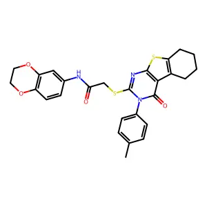 N-(2,3-dihydro-1,4-benzodioxin-6-yl)-2-{[3-(4-methylphenyl)-4-oxo-3,4,5,6,7,8-hexahydro[1]benzothieno[2,3-d]pyrimidin-2-yl]sulfanyl}acetamide structure