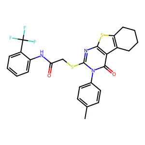 2-{[3-(4-methylphenyl)-4-oxo-3,4,5,6,7,8-hexahydro[1]benzothieno[2,3-d]pyrimidin-2-yl]sulfanyl}-N-[2-(trifluoromethyl)phenyl]acetamide structure