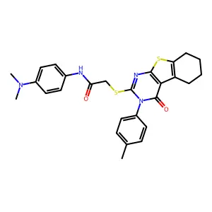 N-[4-(dimethylamino)phenyl]-2-{[3-(4-methylphenyl)-4-oxo-3,4,5,6,7,8-hexahydro[1]benzothieno[2,3-d]pyrimidin-2-yl]sulfanyl}acetamide structure