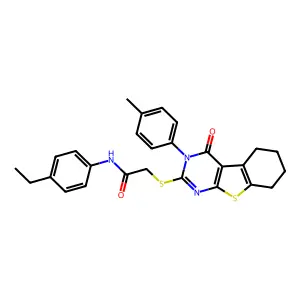 N-(4-ethylphenyl)-2-{[3-(4-methylphenyl)-4-oxo-3,4,5,6,7,8-hexahydro[1]benzothieno[2,3-d]pyrimidin-2-yl]sulfanyl}acetamide structure