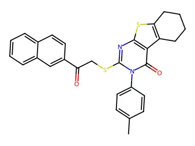3-(4-methylphenyl)-2-{[2-(2-naphthyl)-2-oxoethyl]sulfanyl}-5,6,7,8-tetrahydro[1]benzothieno[2,3-d]pyrimidin-4(3H)-one structure