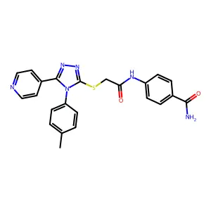 4-[({[4-(4-methylphenyl)-5-(pyridin-4-yl)-4H-1,2,4-triazol-3-yl]sulfanyl}acetyl)amino]benzamide structure