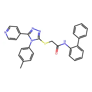 N-(biphenyl-2-yl)-2-{[4-(4-methylphenyl)-5-(pyridin-4-yl)-4H-1,2,4-triazol-3-yl]sulfanyl}acetamide structure