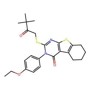 2-[(3,3-dimethyl-2-oxobutyl)sulfanyl]-3-(4-ethoxyphenyl)-5,6,7,8-tetrahydro[1]benzothieno[2,3-d]pyrimidin-4(3H)-one structure
