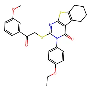 3-(4-ethoxyphenyl)-2-{[2-(3-methoxyphenyl)-2-oxoethyl]sulfanyl}-5,6,7,8-tetrahydro[1]benzothieno[2,3-d]pyrimidin-4(3H)-one structure
