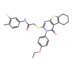 2-{[3-(4-ethoxyphenyl)-4-oxo-3,4,5,6,7,8-hexahydro[1]benzothieno[2,3-d]pyrimidin-2-yl]sulfanyl}-N-(3-fluoro-4-methylphenyl)acetamide structure