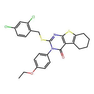 2-[(2,4-dichlorobenzyl)sulfanyl]-3-(4-ethoxyphenyl)-5,6,7,8-tetrahydro[1]benzothieno[2,3-d]pyrimidin-4(3H)-one structure