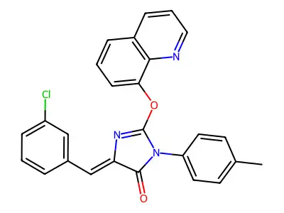 5-(3-chlorobenzylidene)-3-(4-methylphenyl)-2-(8-quinolinyloxy)-3,5-dihydro-4H-imidazol-4-one structure