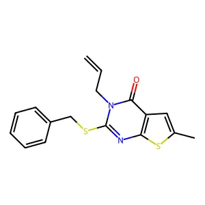 3-allyl-2-(benzylsulfanyl)-6-methylthieno[2,3-d]pyrimidin-4(3H)-one structure