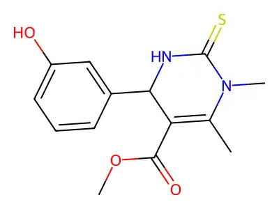 methyl 4-(3-hydroxyphenyl)-1,6-dimethyl-2-thioxo-1,2,3,4-tetrahydro-5-pyrimidinecarboxylate structure
