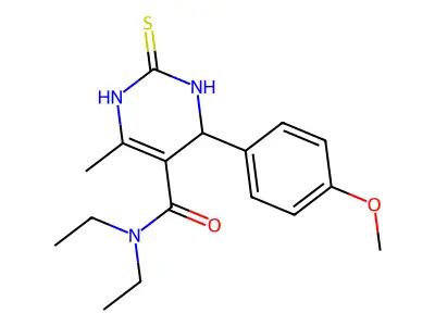 N,N-diethyl-6-(4-methoxyphenyl)-4-methyl-2-sulfanyl-1,6-dihydropyrimidine-5-carboxamide structure