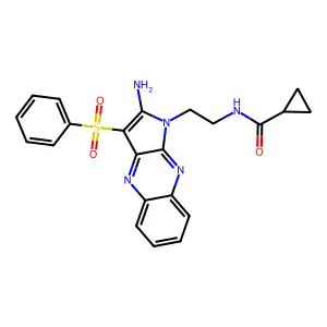N-{2-[2-amino-3-(phenylsulfonyl)-1H-pyrrolo[2,3-b]quinoxalin-1-yl]ethyl}cyclopropanecarboxamide structure