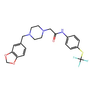 2-[4-(1,3-benzodioxol-5-ylmethyl)piperazin-1-yl]-N-[4-(trifluoromethylsulfanyl)phenyl]acetamide structure