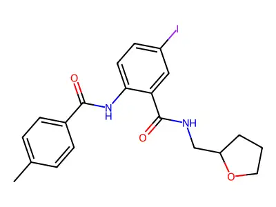 5-iodo-2-[(4-methylbenzoyl)amino]-N-(oxolan-2-ylmethyl)benzamide structure