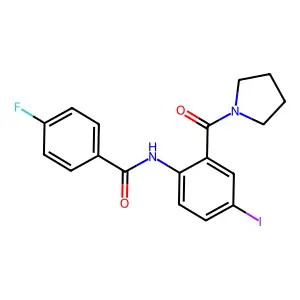 4-fluoro-N-[4-iodo-2-(pyrrolidine-1-carbonyl)phenyl]benzamide structure