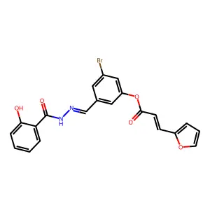 3-(2-furanyl)-2-propenoic acid [3-bromo-5-[[[(2-hydroxyphenyl)-oxomethyl]hydrazinylidene]methyl]phenyl] ester structure