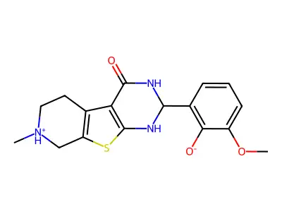 2-(2-hydroxy-3-methoxyphenyl)-7-methyl-2,3,5,6,7,8-hexahydropyrido[4',3':4,5]thieno[2,3-d]pyrimidin-4(1H)-one structure