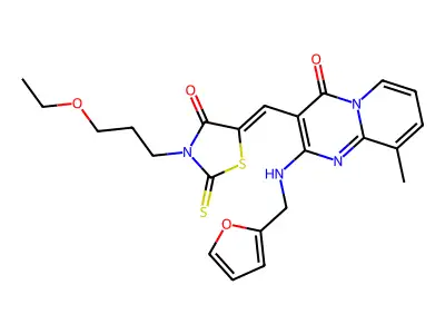 3-{(Z)-[3-(3-ethoxypropyl)-4-oxo-2-thioxo-1,3-thiazolidin-5-ylidene]methyl}-2-[(furan-2-ylmethyl)amino]-9-methyl-4H-pyrido[1,2-a]pyrimidin-4-one structure