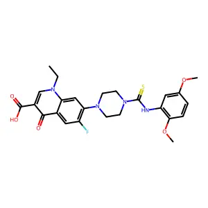 7-[4-[(2,5-dimethoxyphenyl)carbamothioyl]piperazin-1-yl]-1-ethyl-6-fluoro-4-oxoquinoline-3-carboxylic acid structure