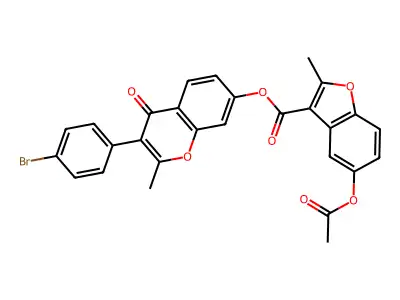 [3-(4-bromophenyl)-2-methyl-4-oxochromen-7-yl] 5-acetyloxy-2-methyl-1-benzofuran-3-carboxylate structure