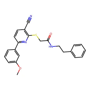 2-{[3-cyano-6-(3-methoxyphenyl)pyridin-2-yl]sulfanyl}-N-(2-phenylethyl)acetamide structure