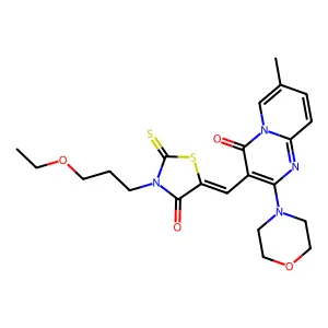 3-{(Z)-[3-(3-ethoxypropyl)-4-oxo-2-thioxo-1,3-thiazolidin-5-ylidene]methyl}-7-methyl-2-(morpholin-4-yl)-4H-pyrido[1,2-a]pyrimidin-4-one structure