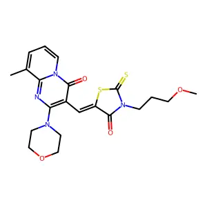 3-{(Z)-[3-(3-methoxypropyl)-4-oxo-2-thioxo-1,3-thiazolidin-5-ylidene]methyl}-9-methyl-2-(morpholin-4-yl)-4H-pyrido[1,2-a]pyrimidin-4-one structure