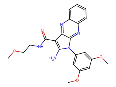 2-amino-1-(3,5-dimethoxyphenyl)-N-(2-methoxyethyl)-1H-pyrrolo[2,3-b]quinoxaline-3-carboxamide structure