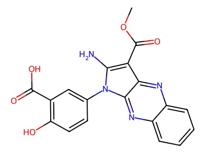 5-[2-amino-3-(methoxycarbonyl)-1H-pyrrolo[2,3-b]quinoxalin-1-yl]-2-hydroxybenzoic acid structure