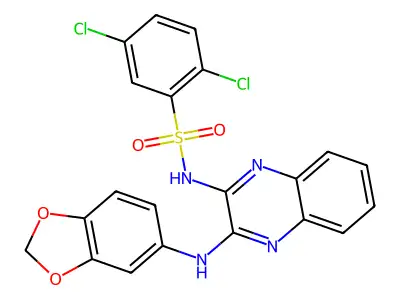 N-[3-(1,3-benzodioxol-5-ylamino)quinoxalin-2-yl]-2,5-dichlorobenzenesulfonamide structure