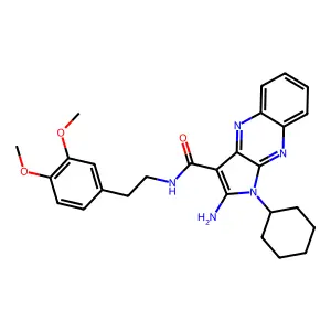 2-amino-1-cyclohexyl-N-(3,4-dimethoxyphenethyl)-1H-pyrrolo[2,3-b]quinoxaline-3-carboxamide structure