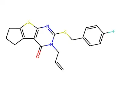 10-{[(4-fluorophenyl)methyl]sulfanyl}-11-(prop-2-en-1-yl)-7-thia-9,11-diazatricyclo[6.4.0.0^{2,6}]dodeca-1(8),2(6),9-trien-12-one structure