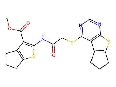 methyl 2-(2-{7-thia-9,11-diazatricyclo[6.4.0.0^{2,6}]dodeca-1(12),2(6),8,10-tetraen-12-ylsulfanyl}acetamido)-4H,5H,6H-cyclopenta[b]thiophene-3-carboxylate structure