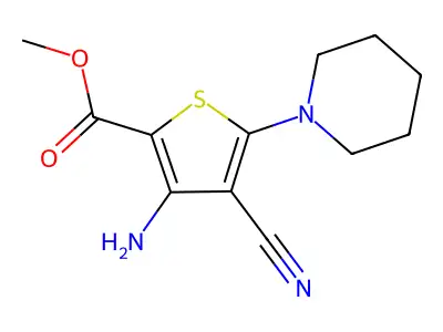 Methyl 3-amino-4-cyano-5-(piperidin-1-yl)thiophene-2-carboxylate structure