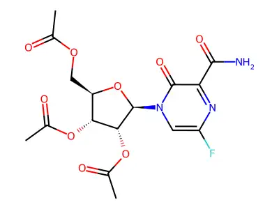 (2R,3R,4R,5R)-2-(Acetoxymethyl)-5-(3-carbamoyl-5-fluoro-2-oxopyrazin-1(2H)-yl)tetrahydrofuran-3,4-diyl diacetate structure