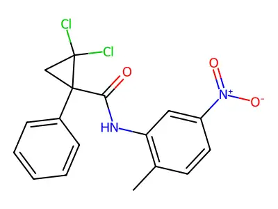 2,2-dichloro-N-(2-methyl-5-nitrophenyl)-1-phenylcyclopropane-1-carboxamide structure