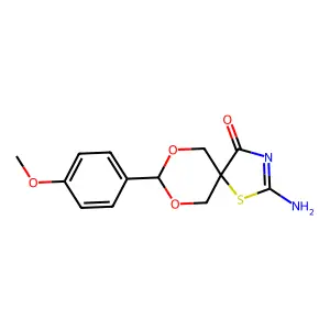 2-Amino-8-(4-methoxy-phenyl)-7,9-dioxa-1-thia-3-aza-spiro[4.5]dec-2-en-4-one structure