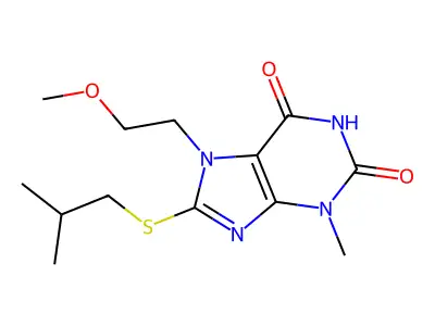 7-(2-Methoxyethyl)-3-methyl-8-(2-methylpropylsulfanyl)purine-2,6-dione structure