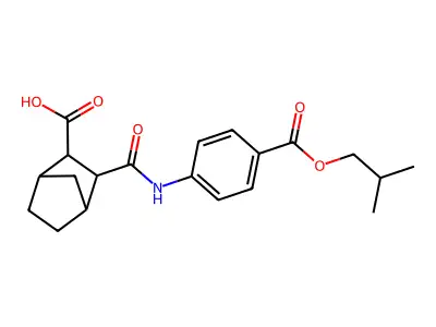 3-({4-[(2-methylpropoxy)carbonyl]phenyl}carbamoyl)bicyclo[2.2.1]heptane-2-carboxylic acid structure