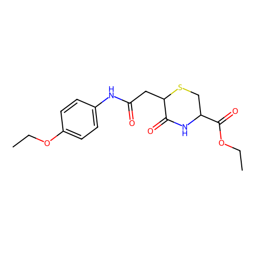 Ethyl 6-[2-(4-ethoxyanilino)-2-oxoethyl]-5-oxothiomorpholine-3-carboxylate structure